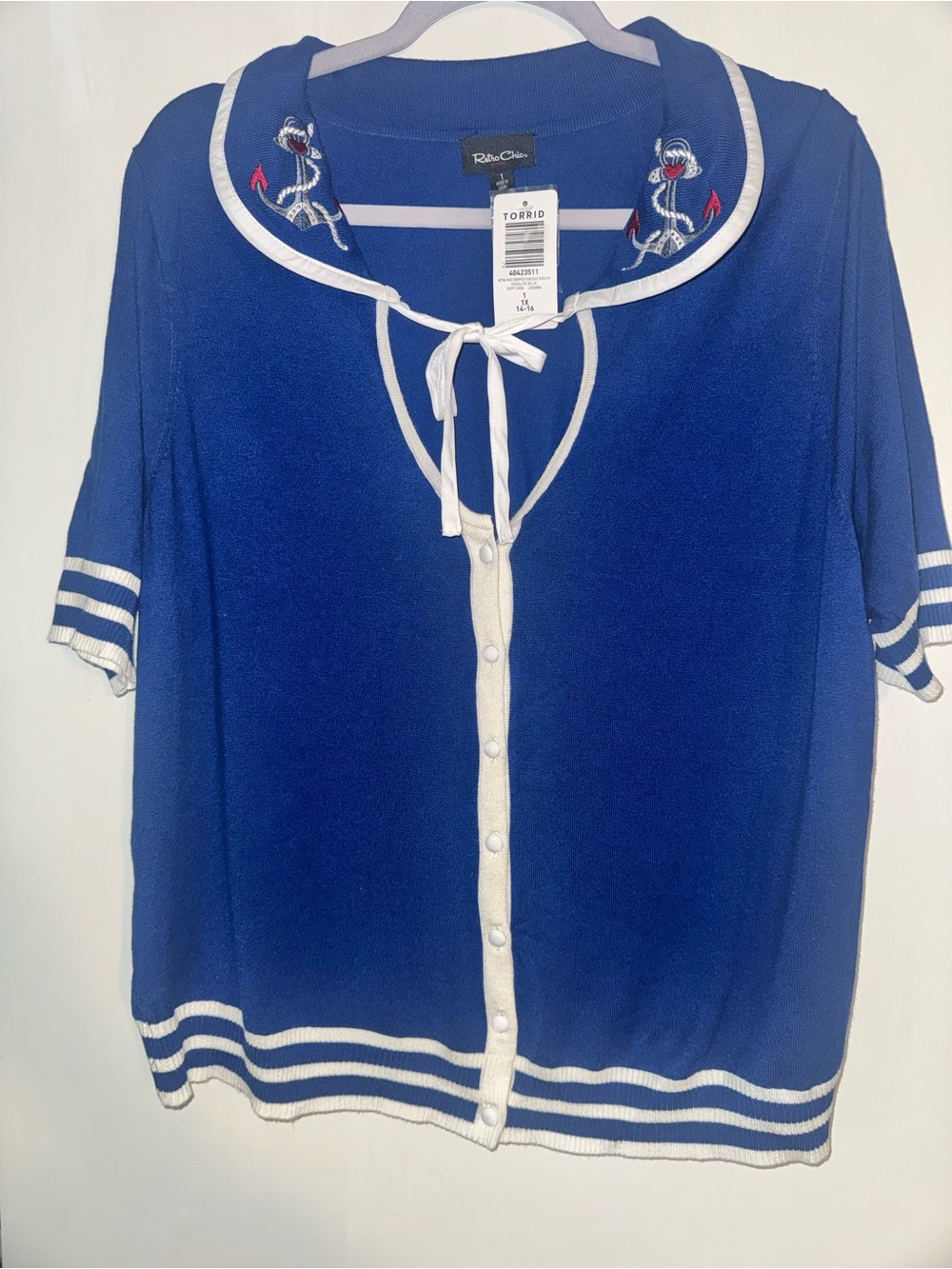 torrid Navy Blue Sailor Button-Down Top with White Trim